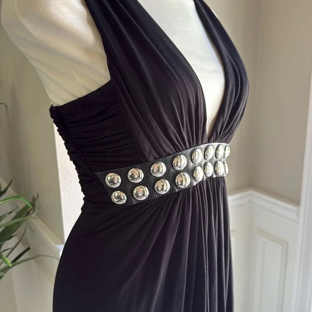 NEW SKY Brand Top Leather & Silver Metal Trim Y2K Black - Picture 2 of 8